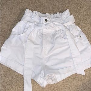 Zara white paper bag denim shorts